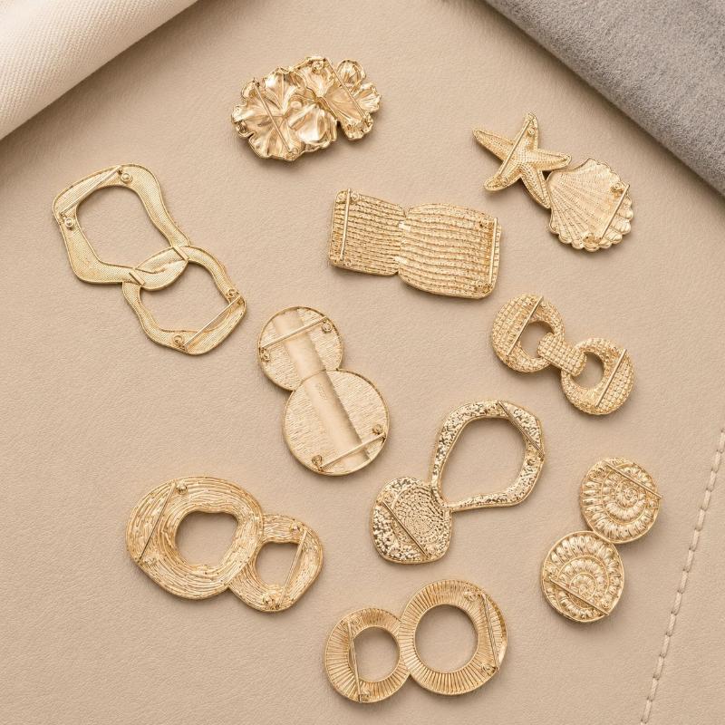 Assorted Gold Metal Irregular Shaped Buckles Textured Surface For DIY Sewing Scarf Belt Clothing Decor Craft Projects