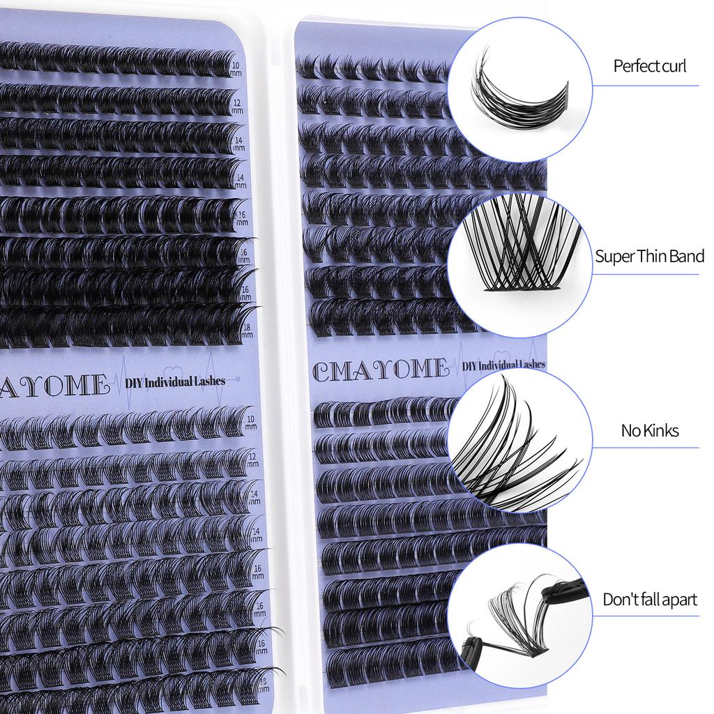 Diy False Eyelashes Extended Lashes 416 Single Clusters 10-18Mm Thick Eyelashes