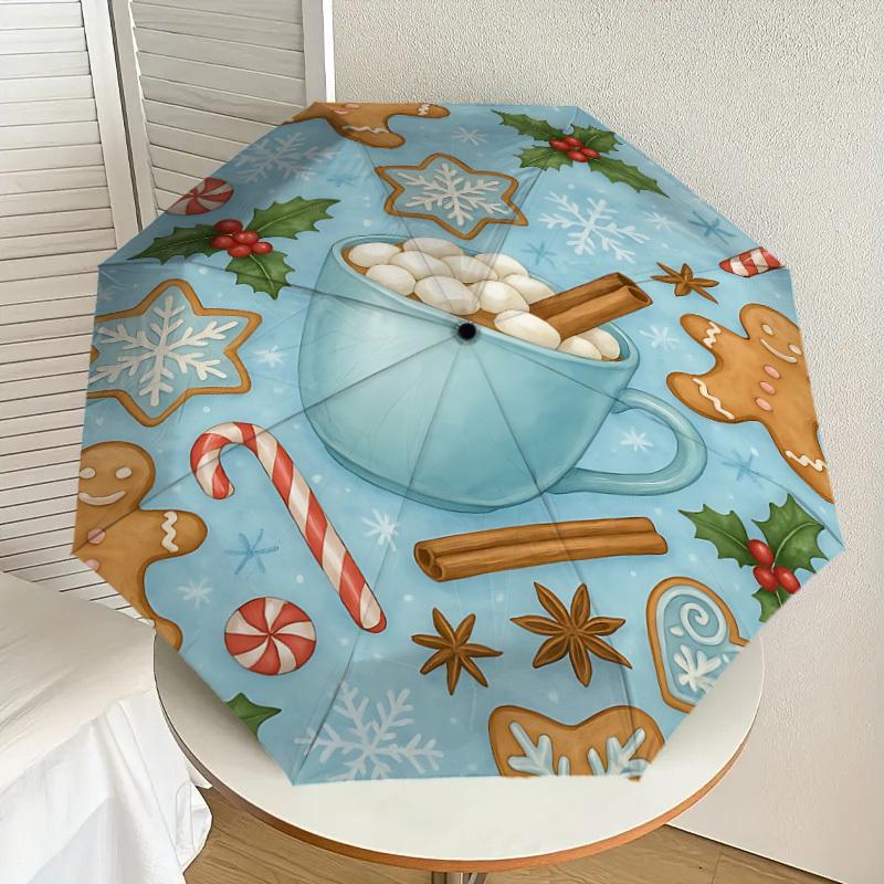1PC Christmas cookies Hot cocoaAutomatic Open/Close Umbrella with Windproof, 8-Rib Sturdy Canopy, Durable Ribs, Fashionable Design1260A