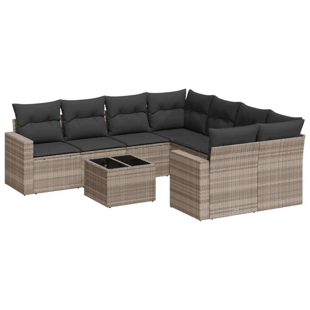 9 Piece Garden Sofa Set with Cushions Light Grey Poly Rattan