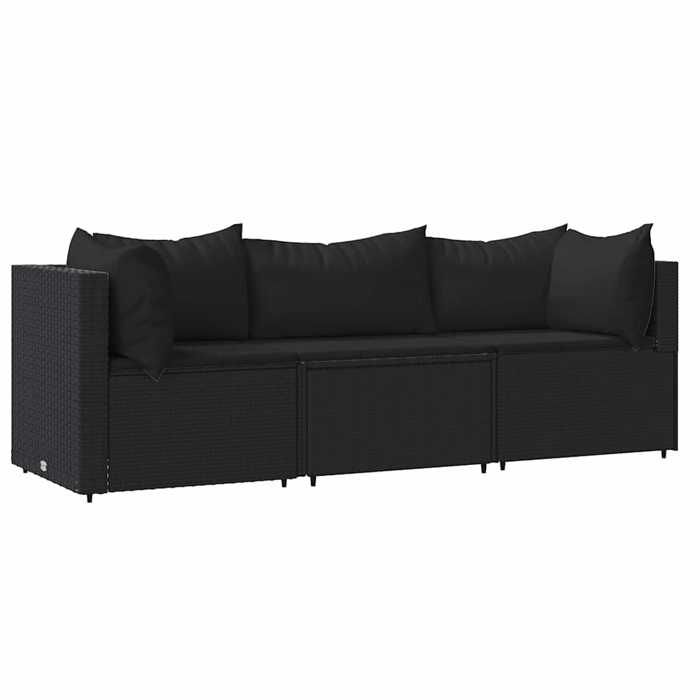 VidaXL Garden Lounge Set 3 Pcs with Cushions Black Wicker, Outdoor Lounge Set, Furniture Set 319782