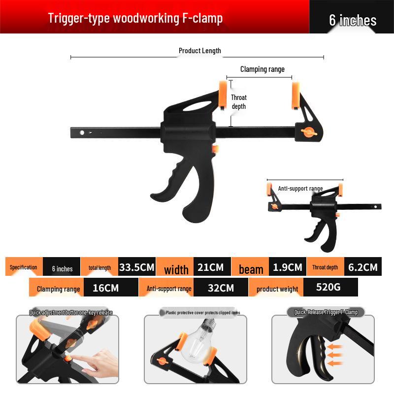 Heavy-Duty Industrial Ratchet F-Clamp for Woodworking - Quick Install Fixing Jig