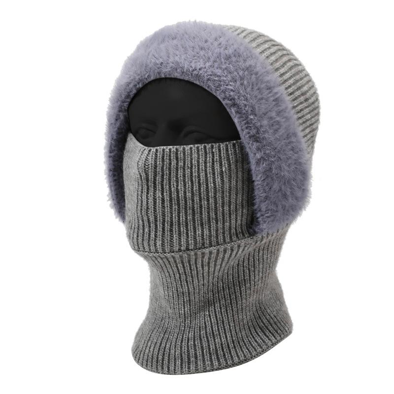 Winter Hat Men Women Velvet Thick Warm Knitted Hat Outdoor Solid Color Hat Scarf Integrated Hat