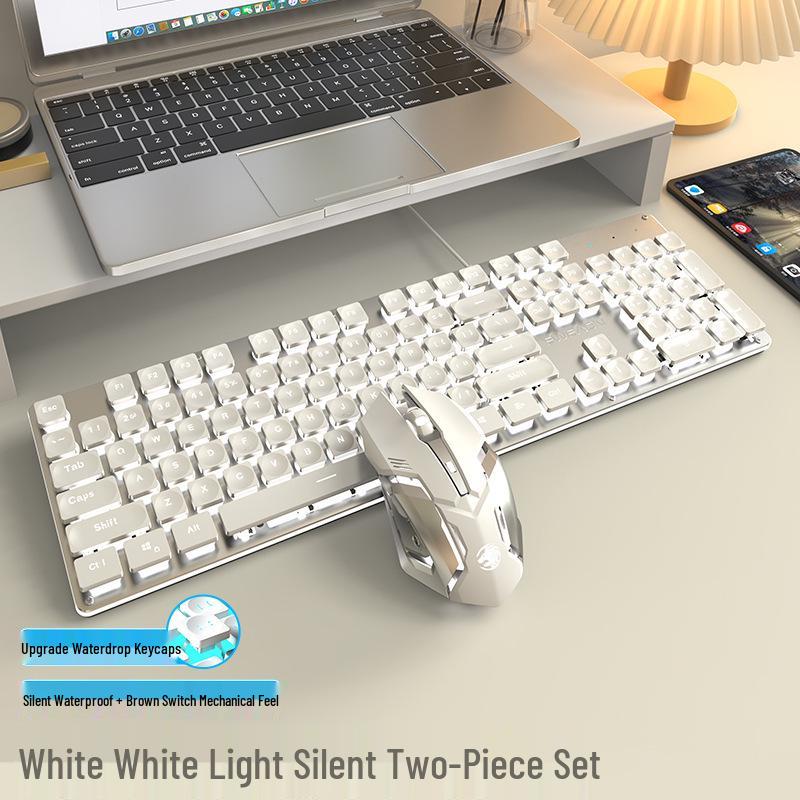 Pioneer Silent Mechanical-Feel Keyboard and Mouse Set for Girls - Wired for Office and Gaming