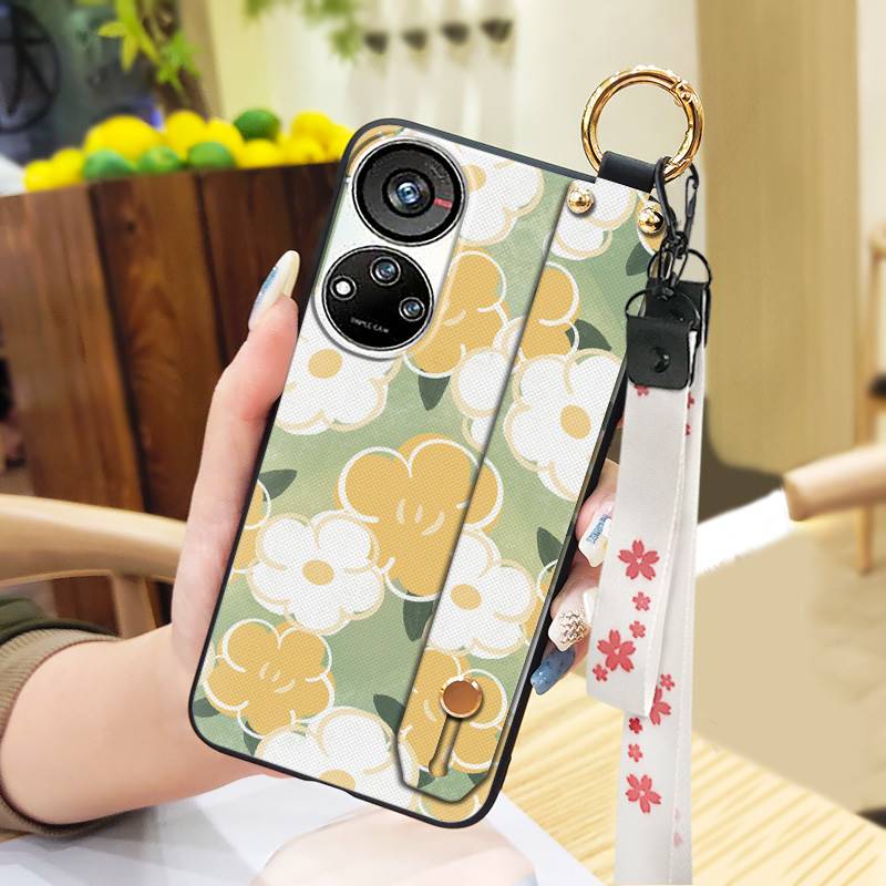 Anti-dust Wristband Phone Case For ZTE Blade V40S/Axon40 SE Flower Durable Fashion Design Ring Back Cover Silicone