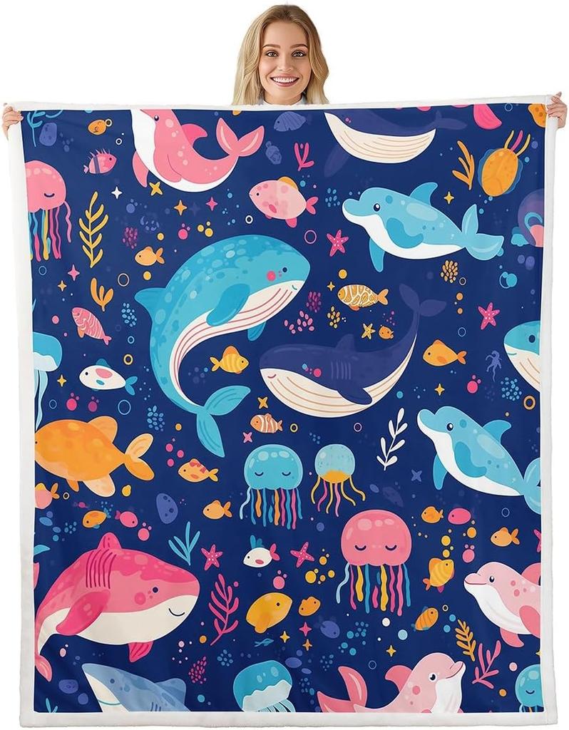 Red Lobster Pattern Blanket Soft Fleece Throw Seafood Theme Decor Fun Gift for Kitchen Living Room Bedroom