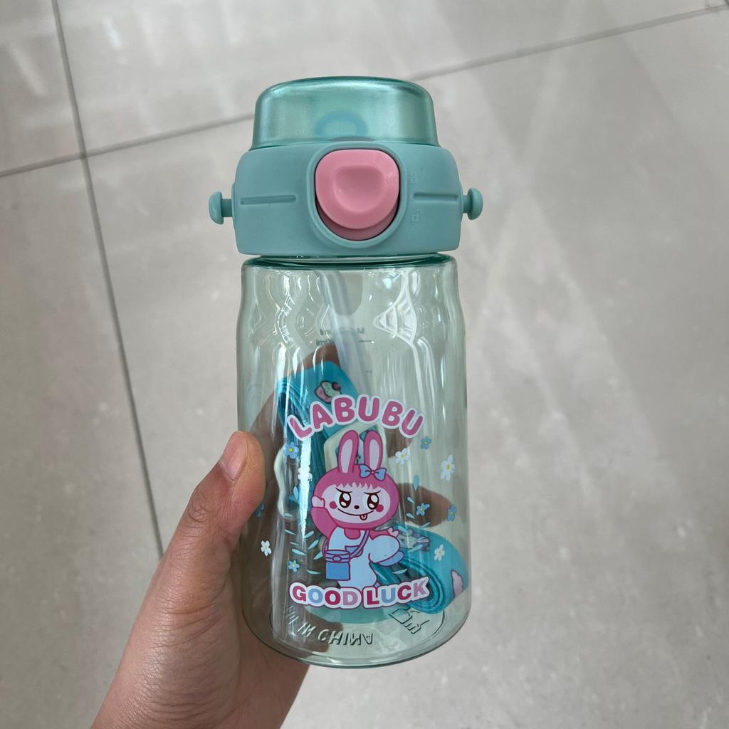Water bottle cute cartoon straw cup portable leak-proof student children outdoor school high temperature food grade plastic cup drop