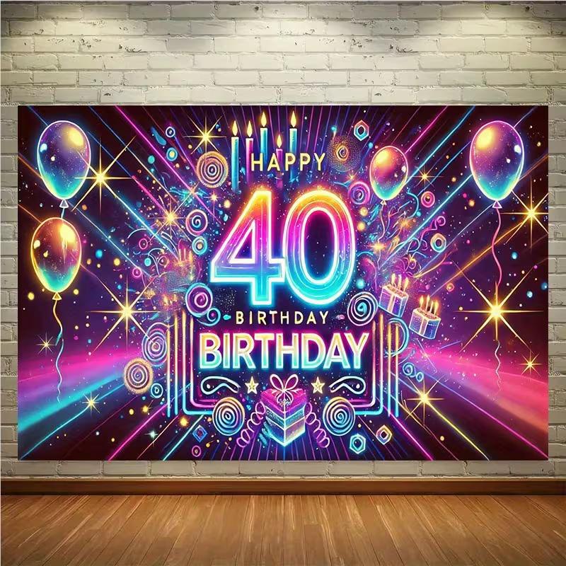 Sfondo 2D Glow per il 40° Compleanno, Banner Decorazione Festa a Tema Viola Neon