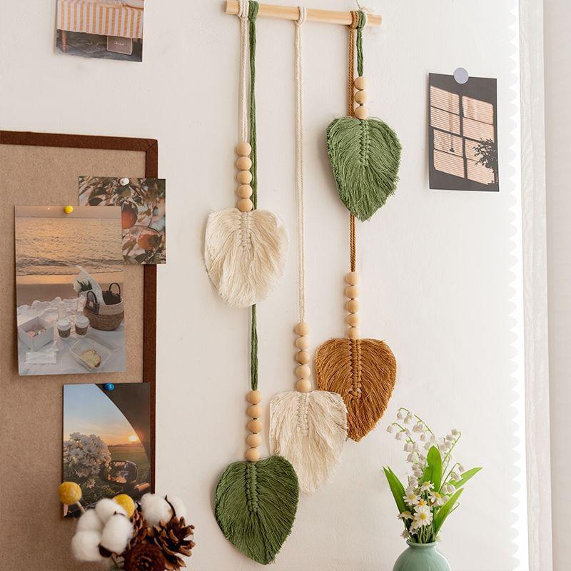 1PC Macramé Minimaliste Quatre Couleurs Bohème Mur DIY Feuille Tissé à la Main Suspendu Tapisserie Moderne Scandinave 70x25cm