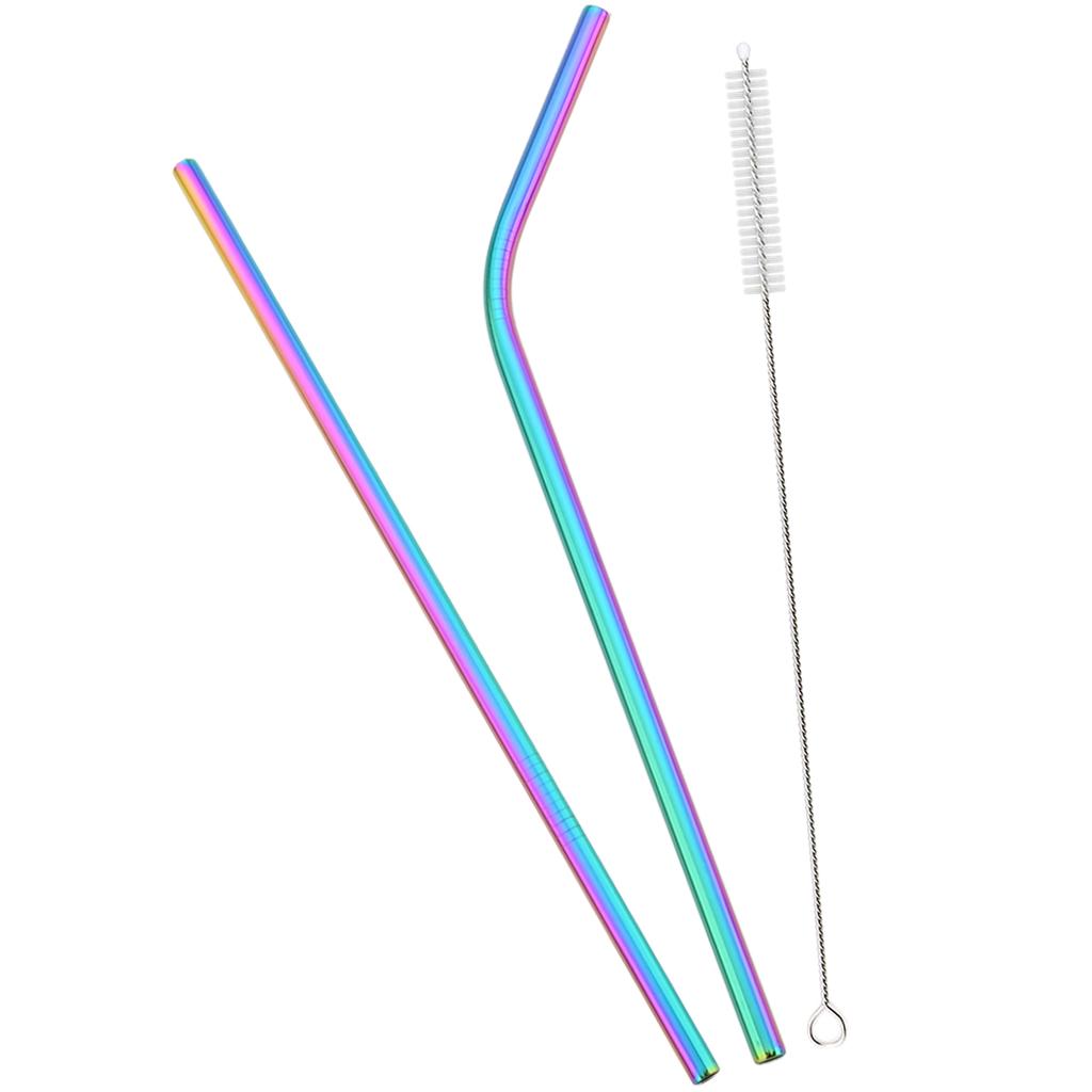 2pcs Stainless Steel Straight Bend Straw Set Fruit Juice Milkshake Cocktail Straw Pearl Milk Tea Drinking Straw Bar Accessories