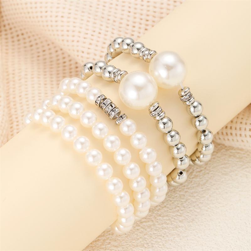 

5Pcs New Imitation Pearl Bracelet Temperament Female Beads Chain Elastic Bangle Set Fashion Party Jewelry Gift