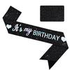 Vuzvuv It's My Birthday Birthday Sash, Glitter Birthday Sash with Foil Letters Birthday Party Decor for Women, Girls
