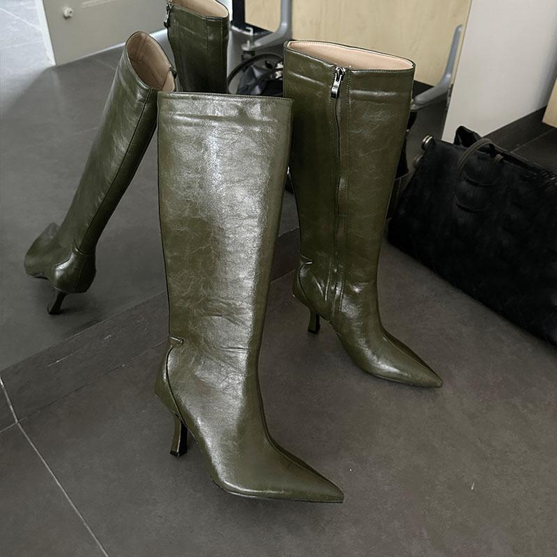 Fashion Sexy Pointy Toe Knee High Boots Women High Quality Leather High Heel Winter Boots for Women Side Zipper Designer Luxury Shoes