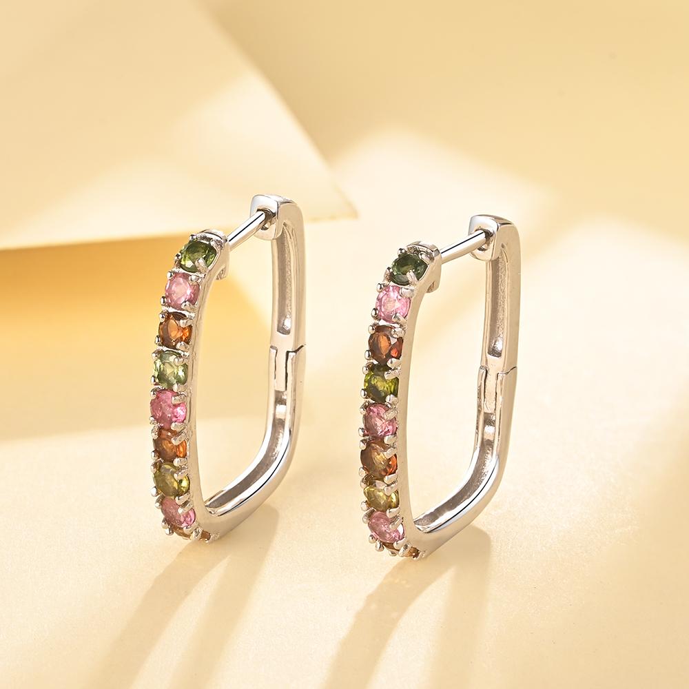 Multi-colored Natural Tourmaline Gemstone Earrings for Women 925 Sterling Silver Fine Jewelry Anniversary Gift