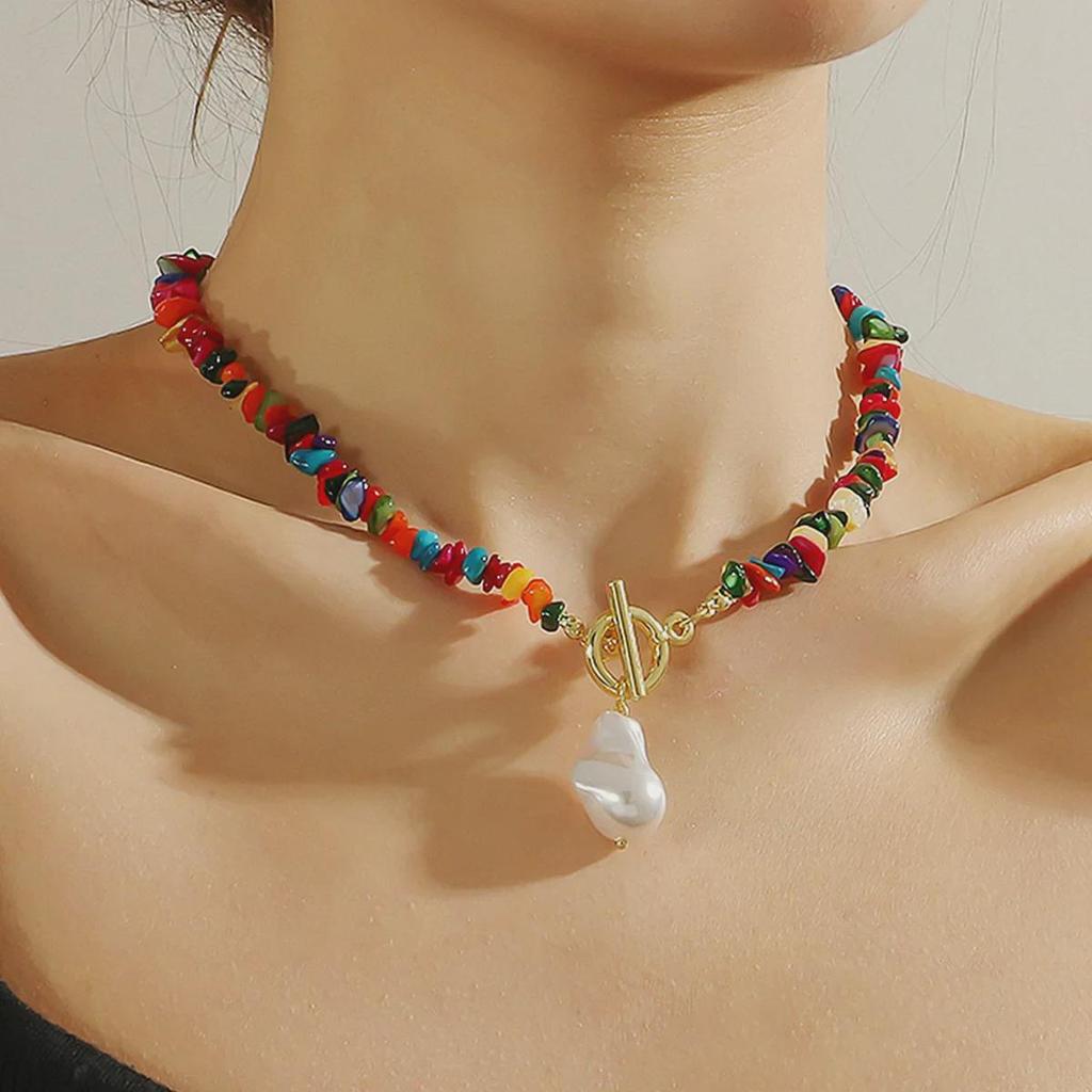 European & American Bohemian Colored Gravel Natural Stone Necklace for Women - Summer Jewelry