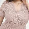 Women's Plus Size Relax Fit Shift Dress Floral Lace Scalloped V Neck Short Sleeve Midi Cocktail Party Wear Daily Work Office Occasion Outfits XL-4XL