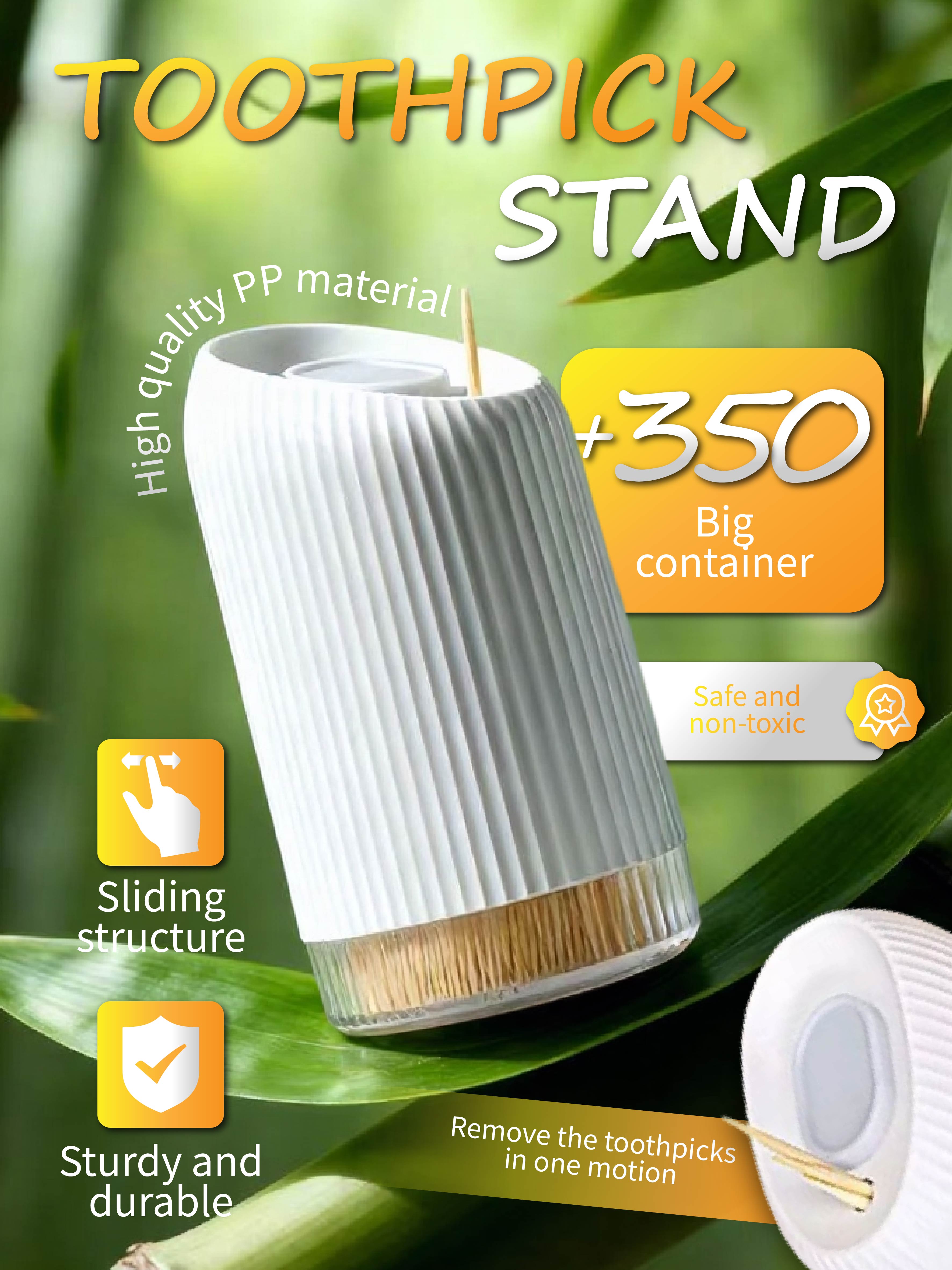 

Великої місткості підставка для зубочисток зі ковзною конструкцією - Міцний тримач для зубочисток з ПП матеріалу (350+ Зберігання)