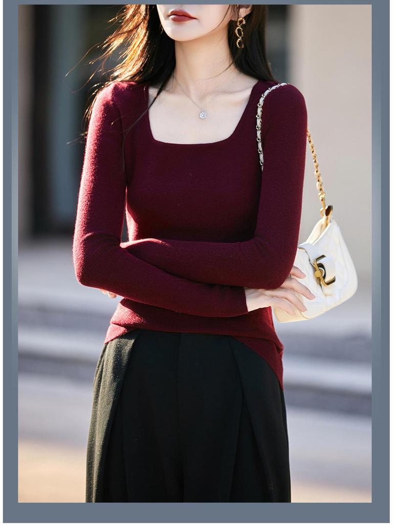 Damen Einfarbiger Schmaler Woll-Cardigan: Einfaches Strickoberteil mit U-Ausschnitt