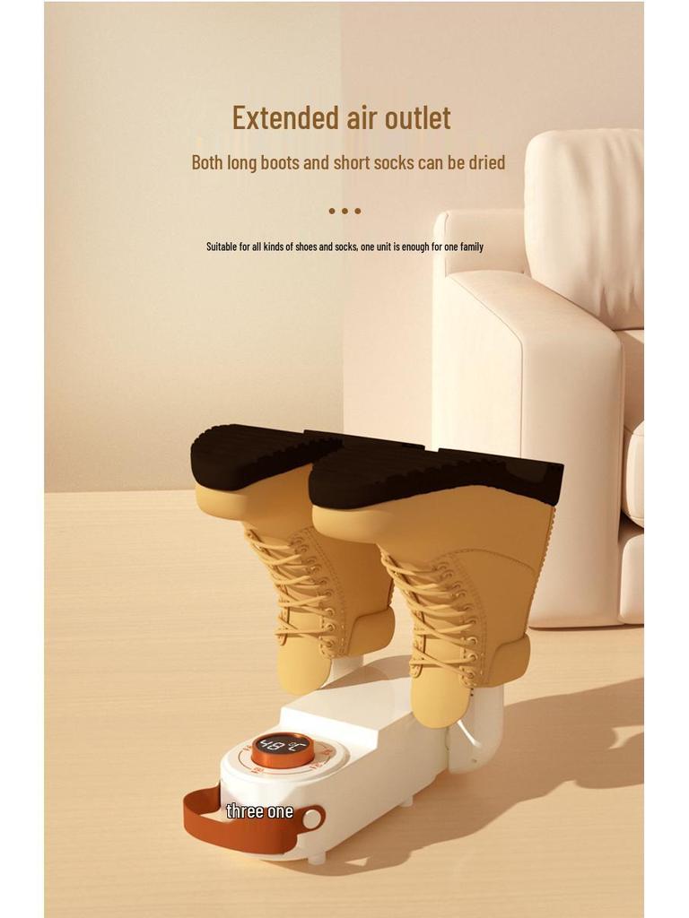 Smart UV Shoe Dryer: Deodorizes, sterilizes, dehumidifies, with constant temperature, timing, foldable and retractable features.