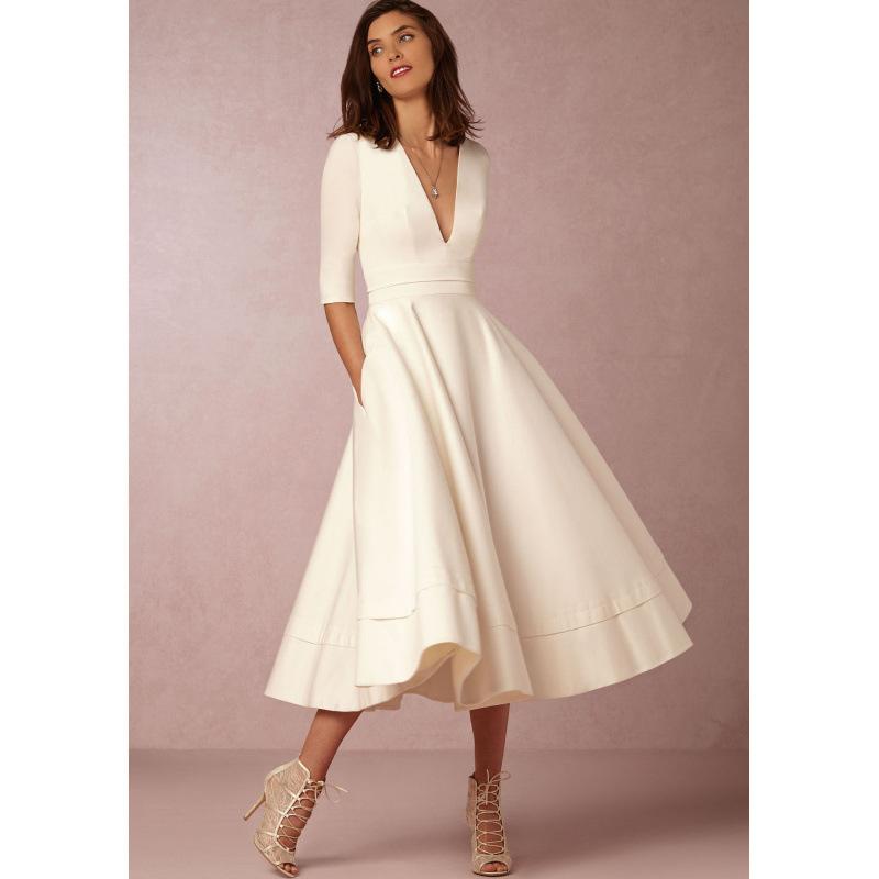 Popular Deep Mid-sleeved High-end Dress Medium and Long Dress New Autumn and Winter Sexy