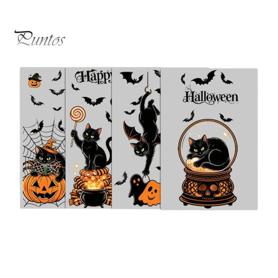 Flexible Cuttable Vinyl Sheets 4Pcs Halloween Cartoon Window Clings, Pumpkin Ghost Scarecrow Stickers, Outdoor Balcony Scene Setting Removable