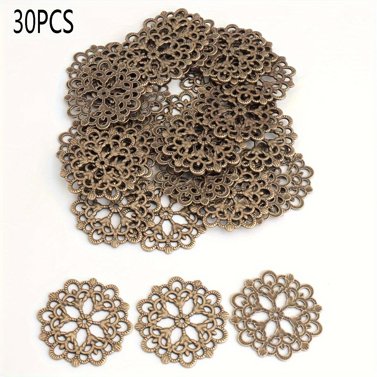 

30 pieces of 30mm/1.2-inch classic y/classical gold/antique bronze hollow lace flower circular alloy pendant Christmas ornaments 30pcs бронзовый