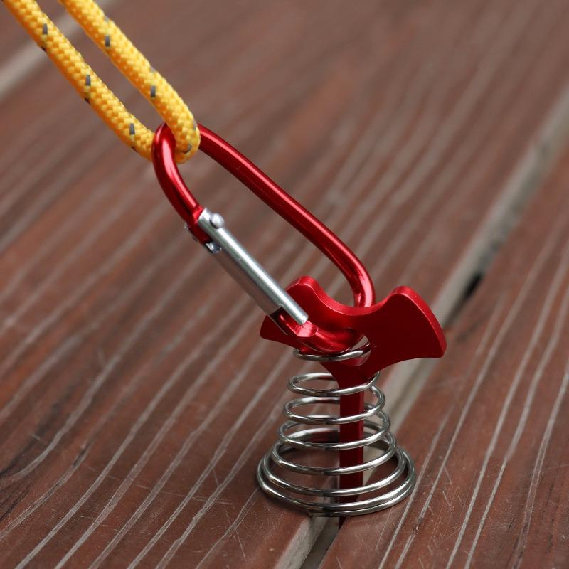 4pcs Outdoor Spring Fishbone Ground Nail Camping Tent Canopy Accessories, Boardwalk Deck Camping with Extended Spring Fishbone Nail