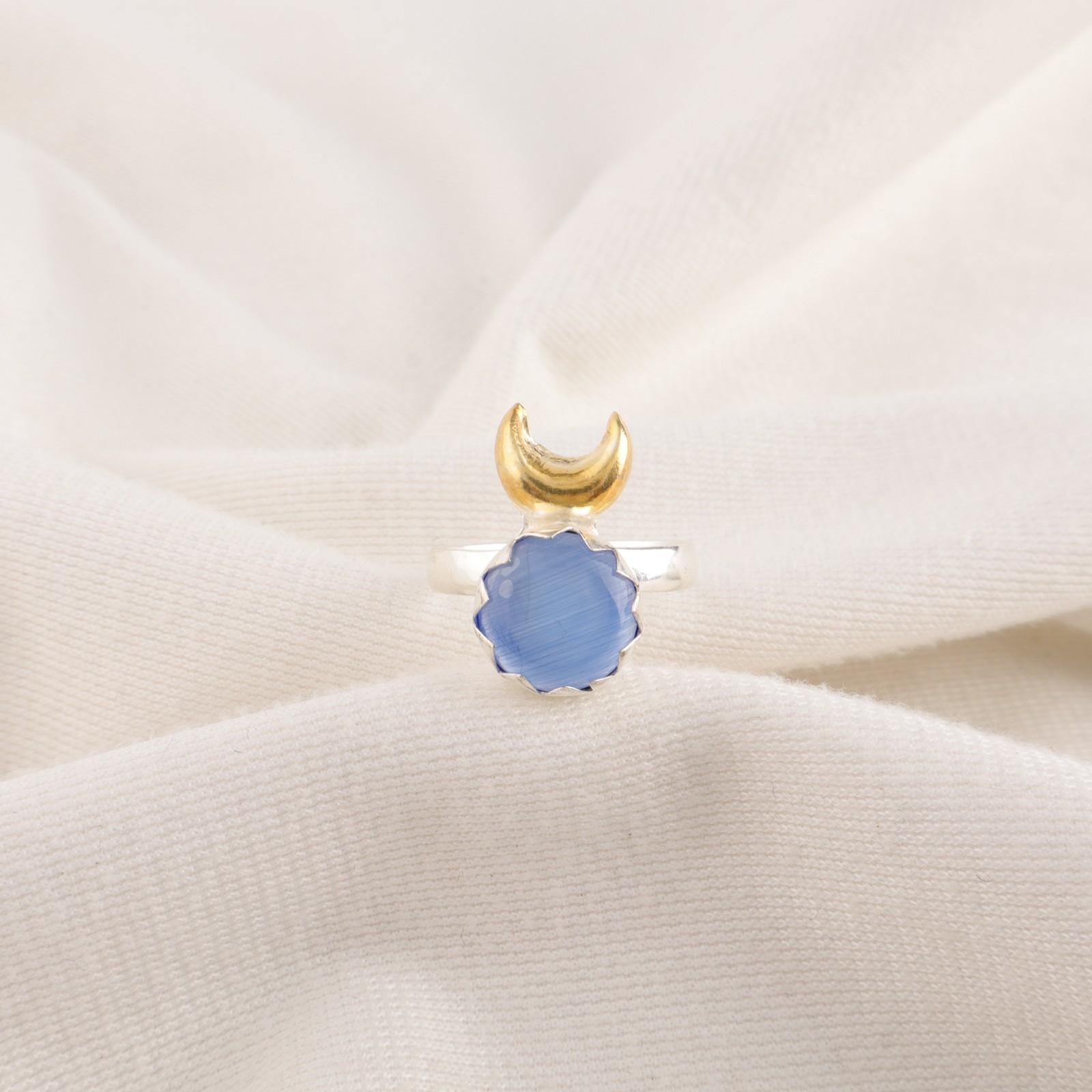 

Natural Dark Blue Cat s Eye 925 Silver Mother Gift Stackable Friendship Day Ring RR-58-46 15