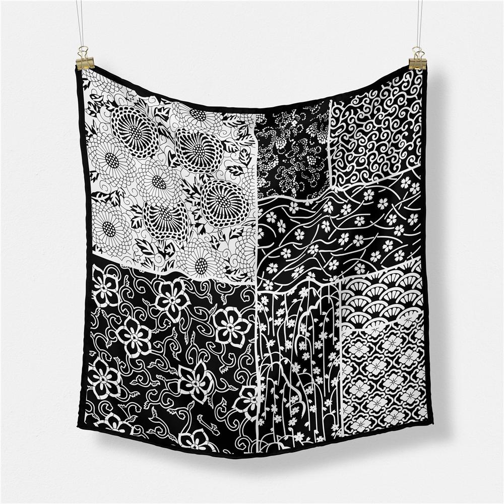 Twill Silk Scarf Woman Cashew Painting Square Scarves Wraps Bandana Small Hijab Silk Foulards Tie Headband Neckerchief 53CM