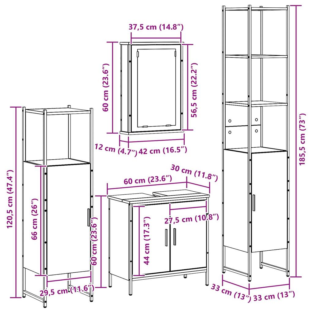 Bathroom Furniture Set with Shelf 4 pcs Black Wood based Material