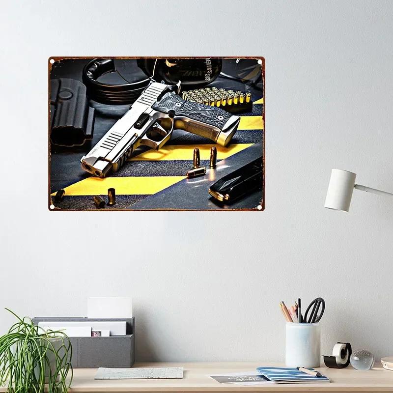 Vintage NEW Pistol HD Tin Painting Metal Sign Poster Home Living Room Bar Club Party Man Cave Art Wall Decorativ Iron Painting