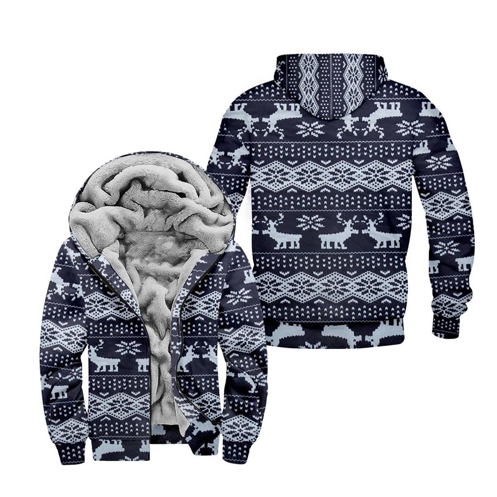 Men's Personalized Casual Printing Long Sleeve Zipper Sweater Thick Cotton Suit Winter
