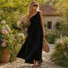 Talos Women's Summer One Shoulder Beach Sundress, Pleated A-line Flowy Long Dress, Casual Loose Travel Vacation Dress