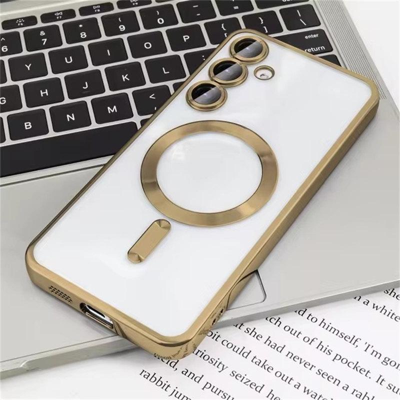 Plating Clear Wireless Cover For Samsung Galaxy S24 S23 S22 S21 S20 FE Ultra Plus Case Note 20 Ultra MagSafe Weak Magnetic