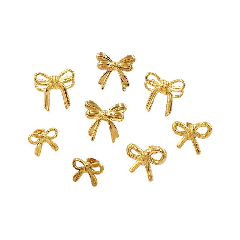 Gold-Plated Bow Earrings - Women's Titanium Steel Light Luxury French Design