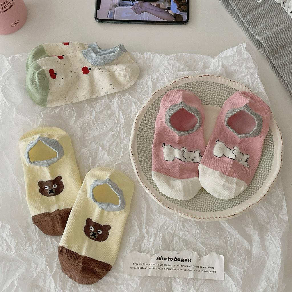 Spring and Summer Lightweight Children's Cartoon Bear Short Socks That Don't Come Off and Prevent Slipping Off - Shallow-angled Boat-shaped Socks