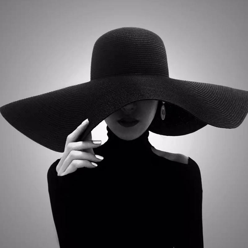 Chapeau à très large bord pour femmes, protection solaire, chapeau de plage en paille, chapeau de soleil de voyage, été au bord de la mer, grand bord 20 cm
