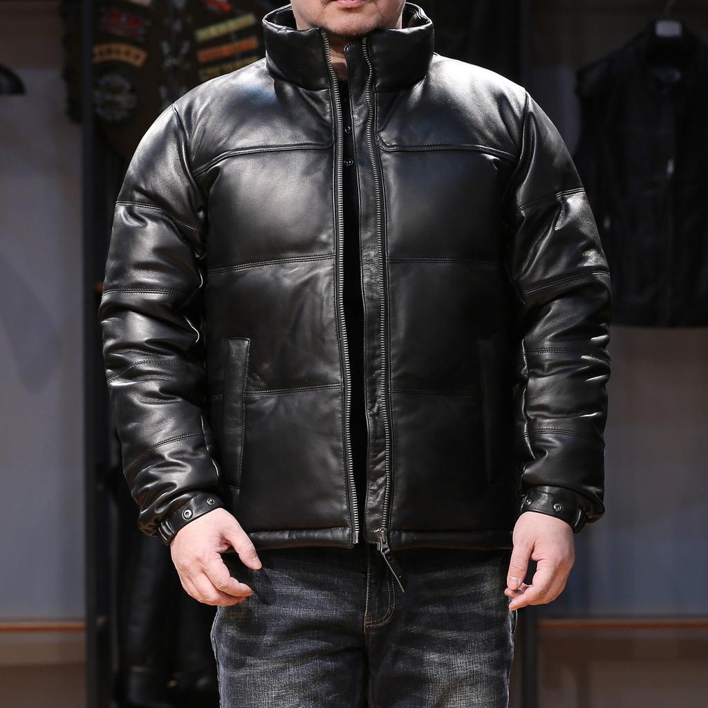 Casual sports leather down jacket men's stand-up collar sheepskin down leather jacket