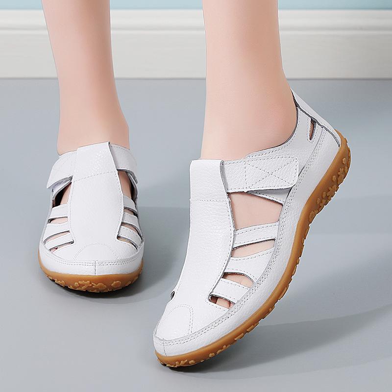 Summer Retro Handmade Cowhide Velcro Sandals with Soft Sole