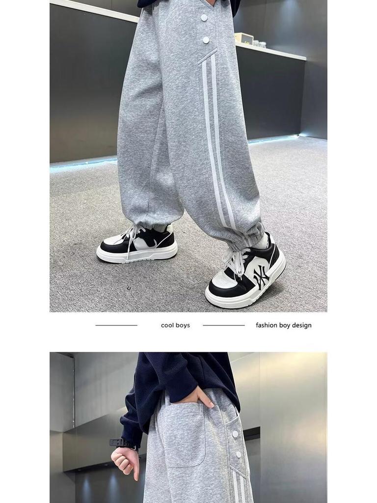 Boys' Autumn/Winter Casual Wide-Leg Sweatpants with Velvet - 2025 New Style