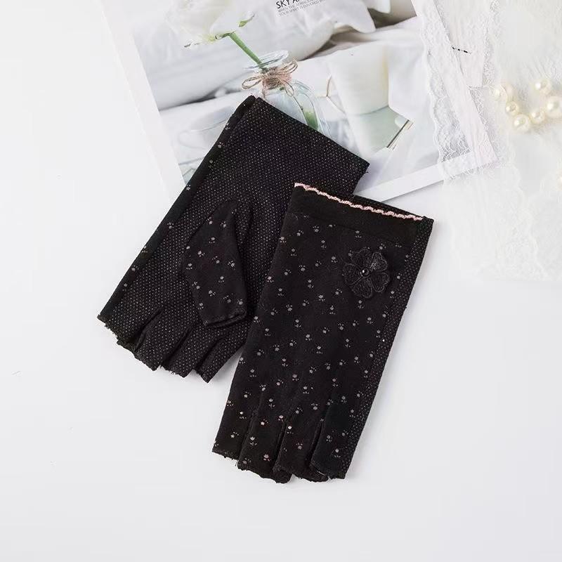 Summer Manicure Sunscreen Gloves Pure Cotton Half Finger Women's Ultraviolet Anti Light Thin Style Driving and Riding Anti Slip Finger Breathable