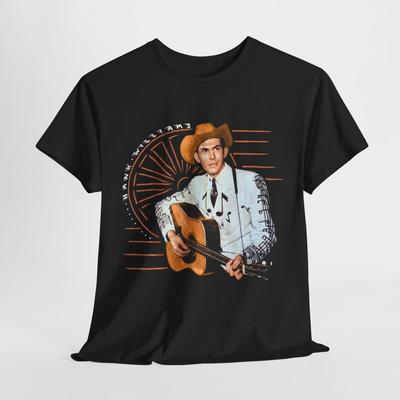 T-shirt Manches Courtes Noir Unisexe Album Commémoratif Hank Williams