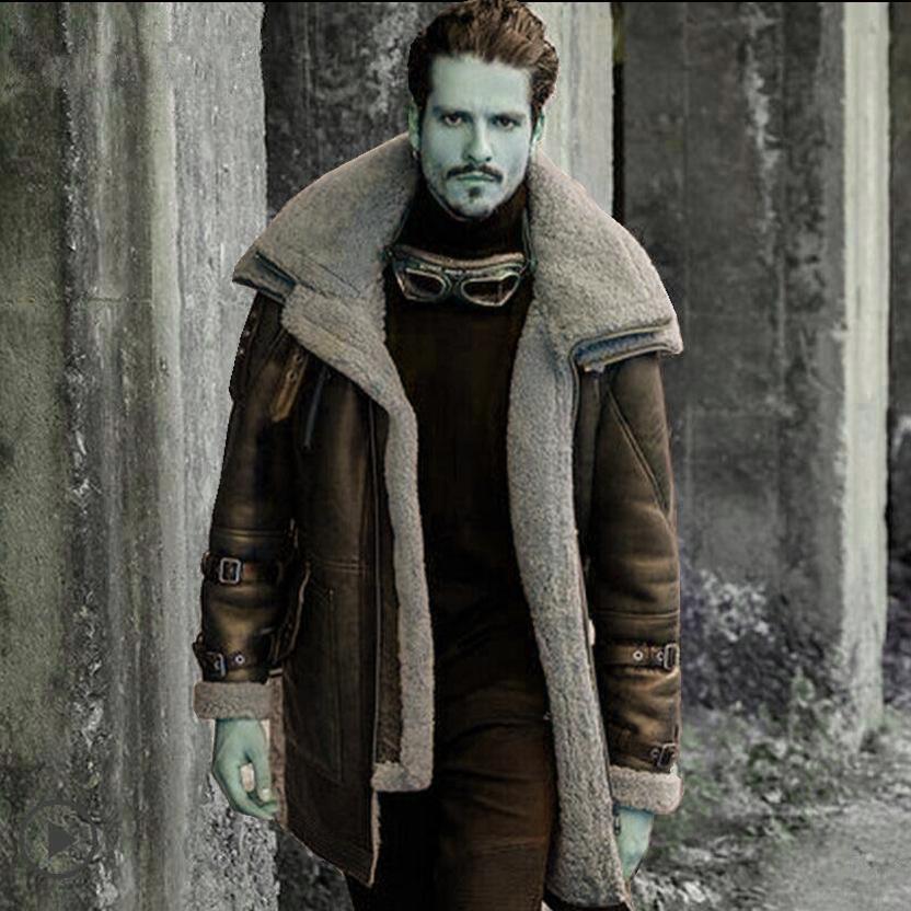 Зимнее мужское толстое пальто из искусственной кожи S коричневый