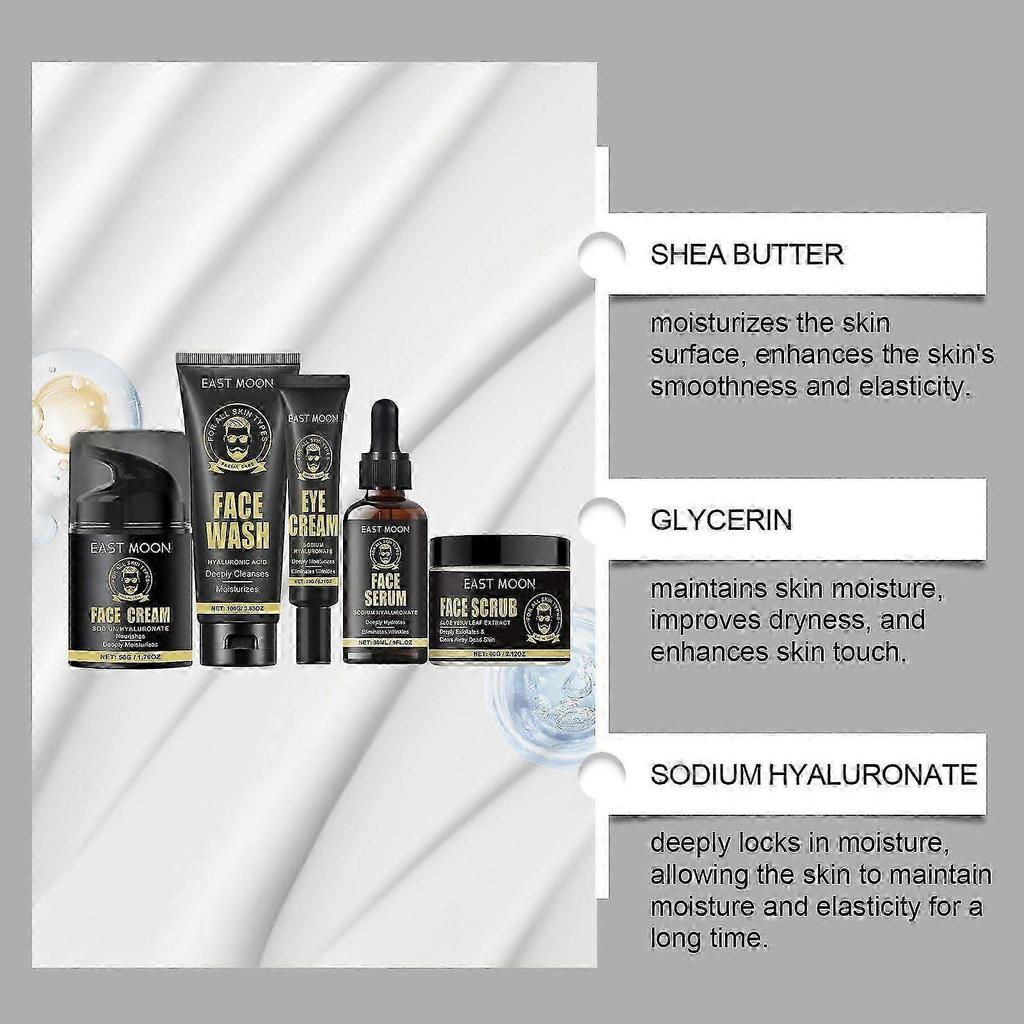 Mens Skin Care Kit - Anti-Aging & Wrinkle, Hydration, Mens Facial Care Kit Includes Face Wash, Scrub, Cream, Serum, Eye Cream