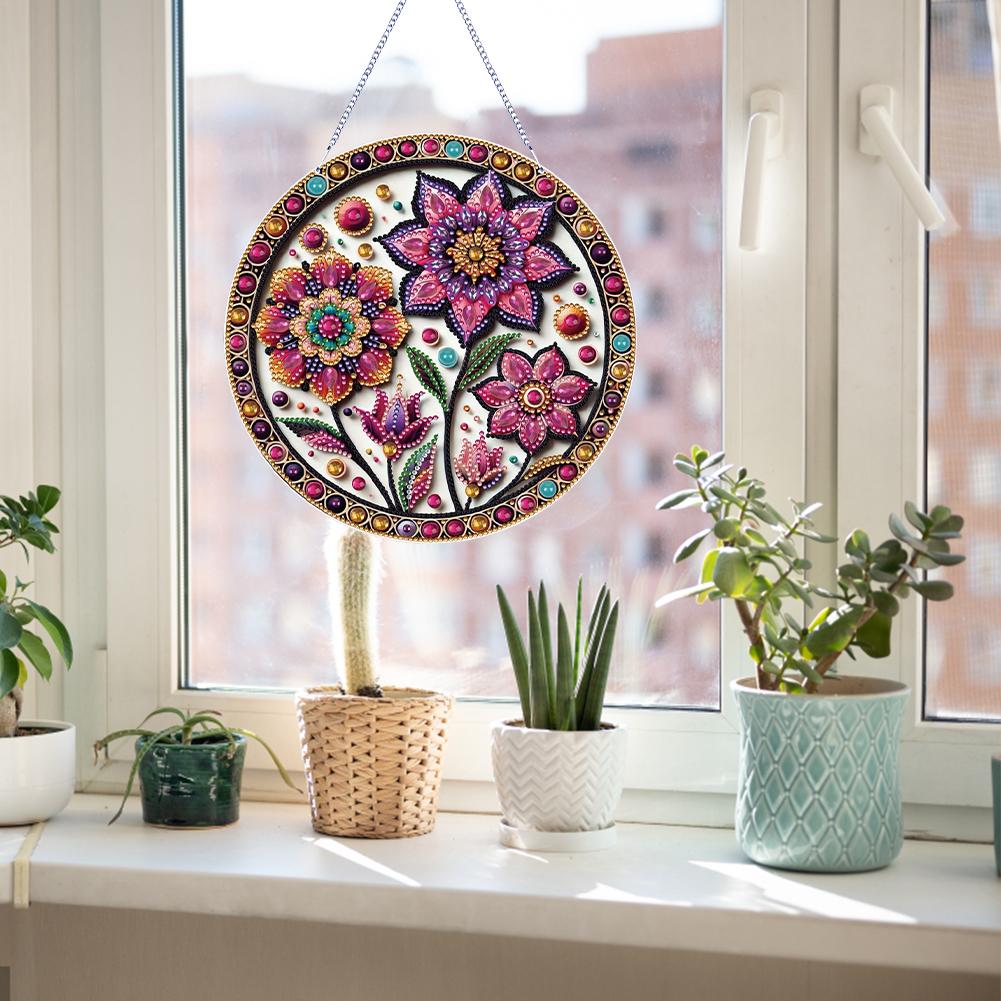 5D DIY Diamantmalerei Punkte Anhänger Doppelseitiger Druck Strassstein Diamantkunst Fensteranhänger für Gartenfenster Dekoration