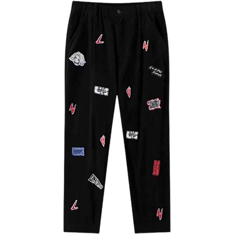 

Li-Ning Full Print Letter Mid Waist Comfortable Breathable Straight Leg Casual Pants Men bottoms Black LKXT005-2 S