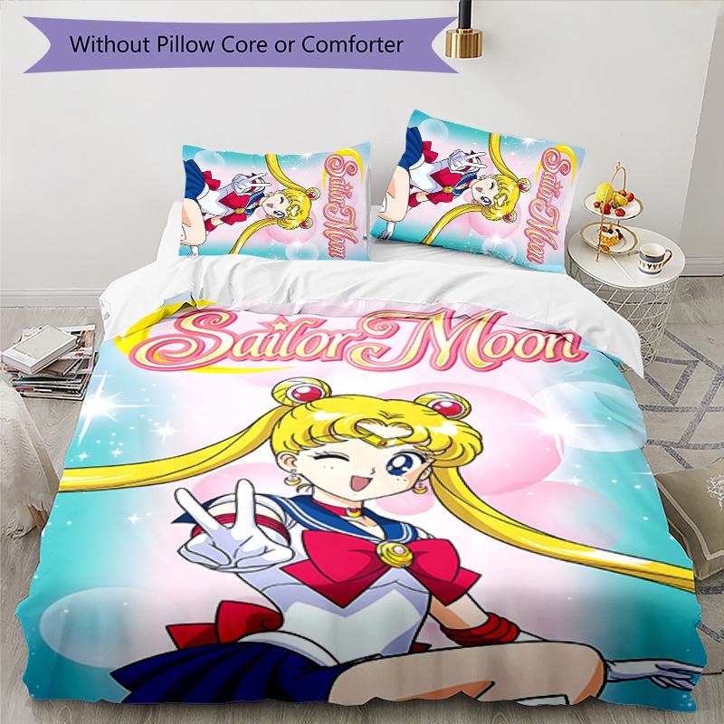 3-teiliges Sailor Moon Design Bettwäsche-Set - HD-bedruckte Bettwäsche mit 1 Bettbezug und 2 Kissenbezügen - Perfekt für die Heim- und Wohnheimdekoration