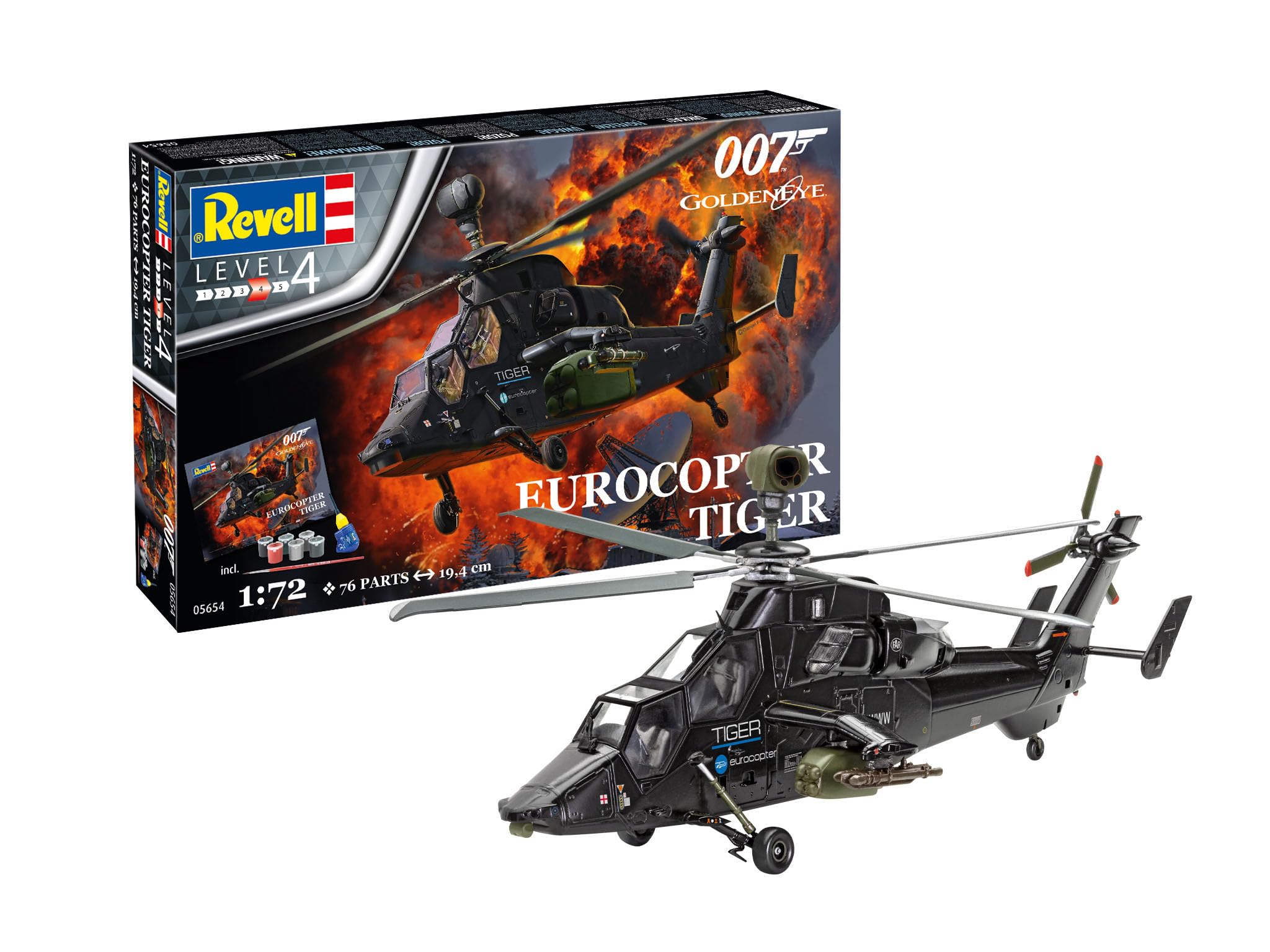 Revell Gift Set 05654 James Bond 007 GoldenEye Eurocopter Tiger Scale Unbuilt Plastic Model Kit with Accessories Poster 172 &