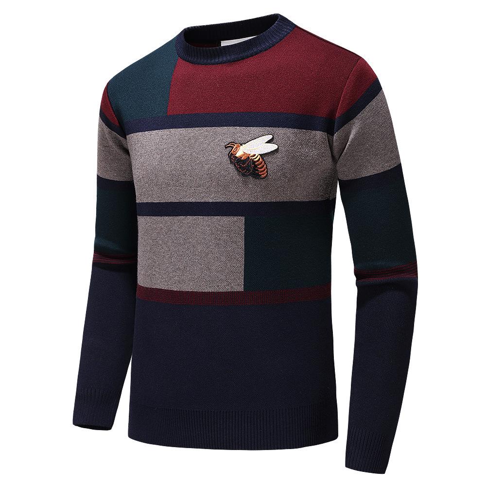 Men's Cashmere Sweater - Round Neck Bee Pattern Knitwear, High-Grade Warm Autumn/Winter Pullover