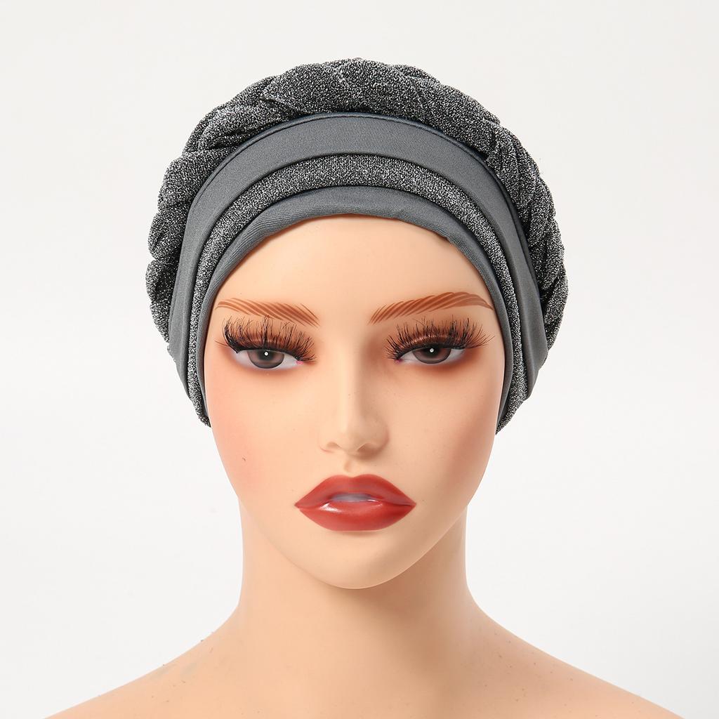 Glitter Pleated Turban Cap for Women Head Wraps Muslim Headscarf Hat Turbante Mujer African Headpiece
